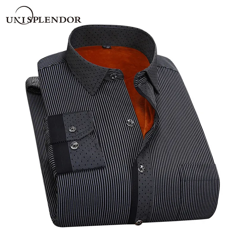 

2019 Striped/Dot Men Shirt Winter Thicken Man Shirt Thick Thicken Casual Male's Shirt Warm Cool Soft Men Streetwears Top YN10565