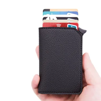 

High Quality Pu Leather Multi-card Holder Solid Color Automatic Pop-up Anti-theft Bank Card Box Mini Business Card Case Purse