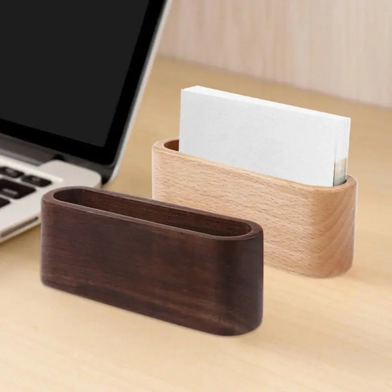 Business Card Holder Container Display Device Wooden Desk Storage Rack Organizer Light Wood Color/ Dark Wood Color