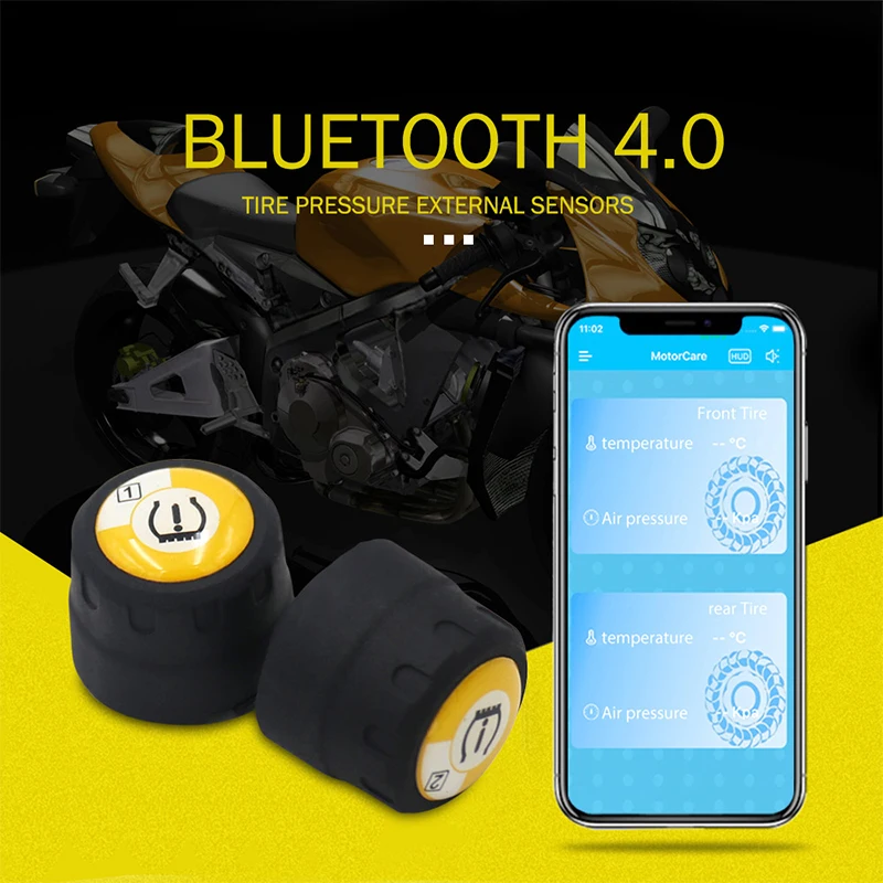 

New V100B Bluetooth Tire Pressure Monitoring System APP Mode 2PCS External Sensors for Motorcycles Motorcycle Accessories XQ-162