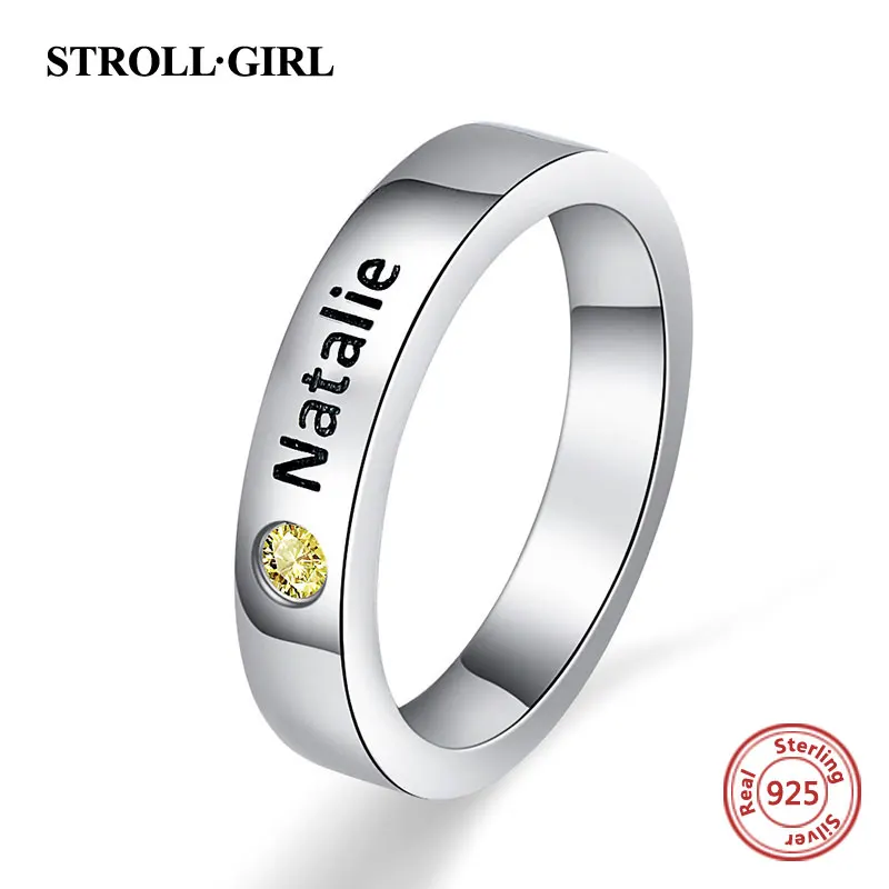 Strollgirl 100% 925 пробы Серебряное штабелируемое кольцо с именем матери камнем по