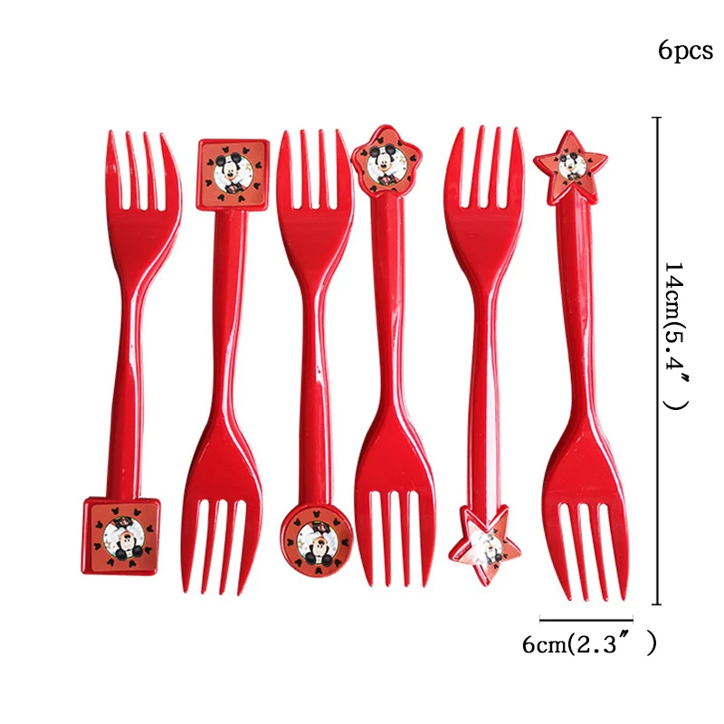 fork-6pcs С Микки Маусом Мышь вечерние аксессуары для детского дня рождения вечерние для украшения детского душа вечерние принадлежности для детский праздничный костюм, комплект - Цвет: fork-6pcs