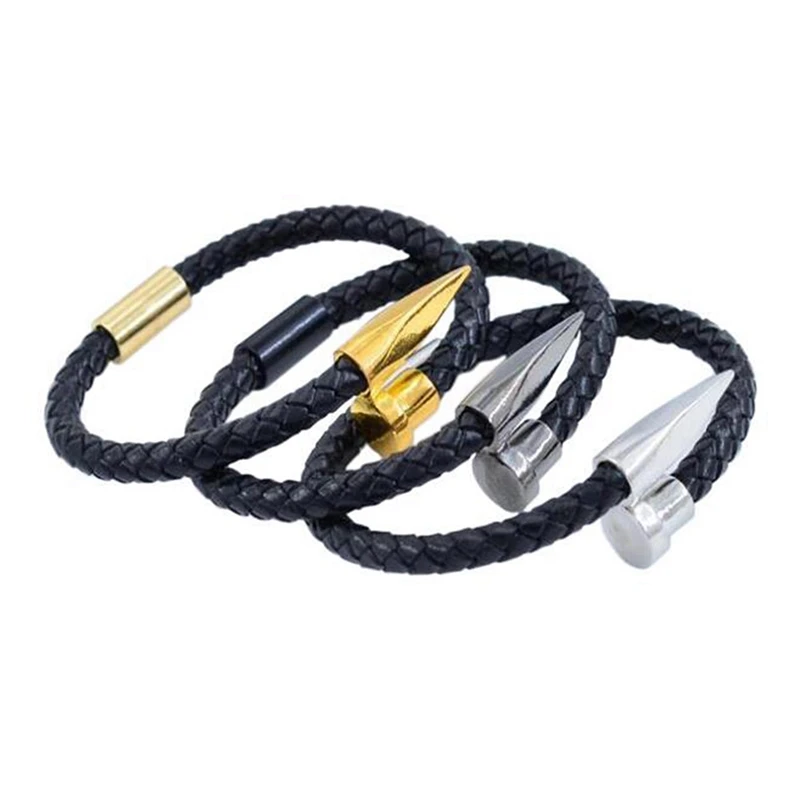 Pu Leather Luxurymen Bracelet Charm Gold Nail Handmade Men Jewelry