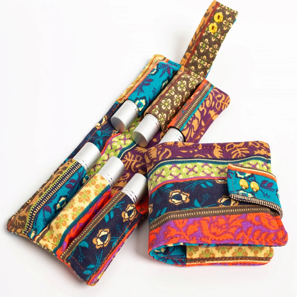 

Essential Oil Organizer Daily 6 Slots 10ml Roller Bottle Canvas Carrying Case Print Travel Protective Storage Bag Portable Gift