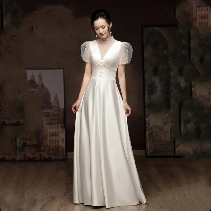 

New Satin Wedding Dress Modern With Short Sleeves A line Floor Length Bride Engagement Gown корсет на шнуровке robe de mariée