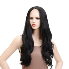 Парики из натуральных волос на кружевном фронте, с большой волной, черного цвета, с Т-образной частью, парик из синтетических волос, с высокой температурой, длинные кружевные парики k010