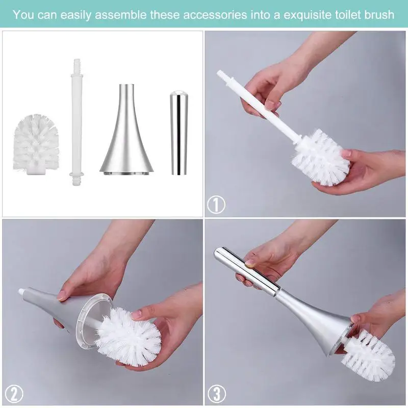 Toilet Brushes And Holders Stainless Steel+ 2Pcs Replacement Toilet Brush Head
