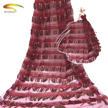 

Shidao New Arrival African Tassel Lace Fabric Nigerian Sequins Lace Fashion Evening Dress 5 Yards/A lot
