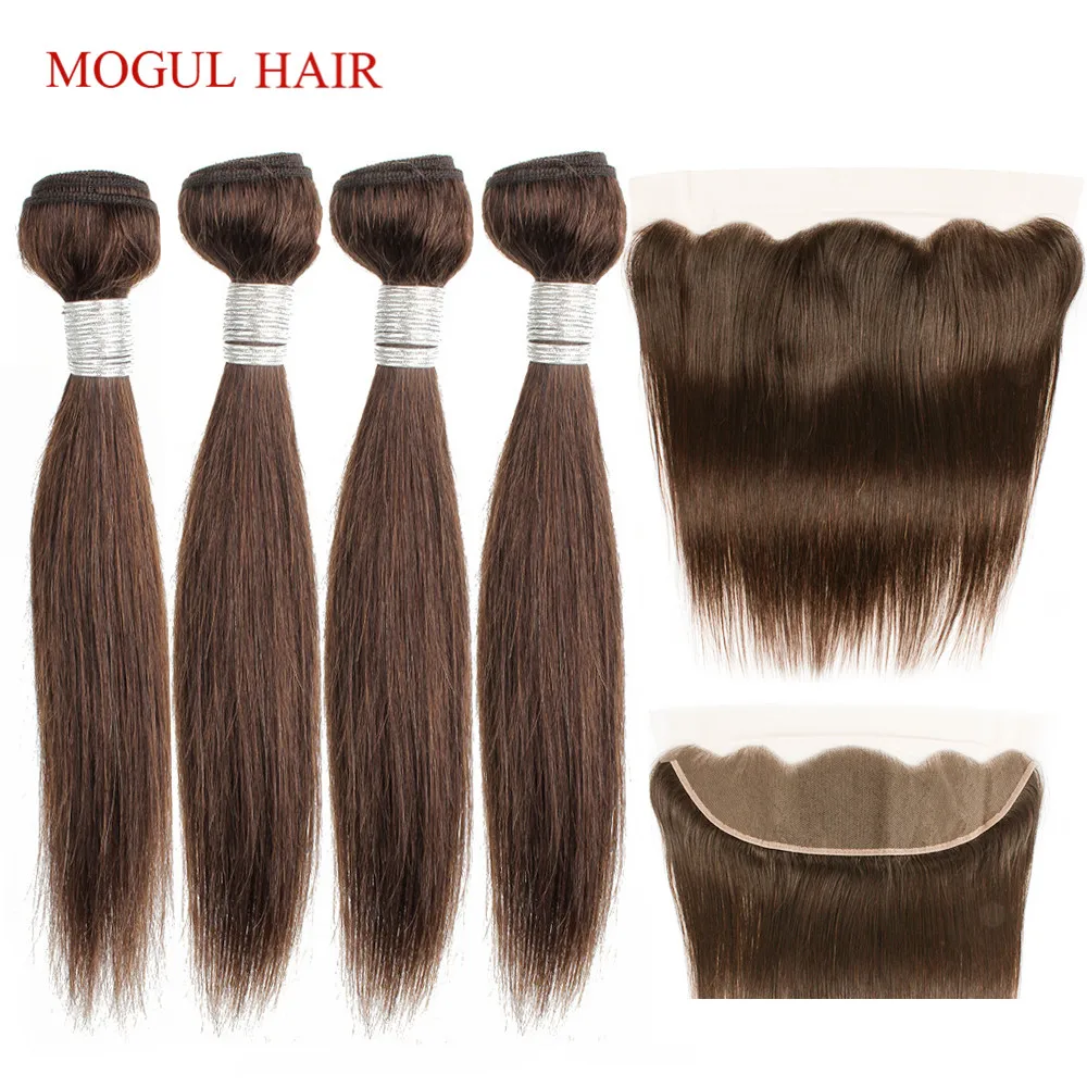 MOGUL волосы 50 г/шт. 4/6 пучки с 4x13 синтетический фронтальный 10-16 дюймов цвет 2 темно-коричневый прямые бразильские не Реми волосы человеческие волосы переплетения