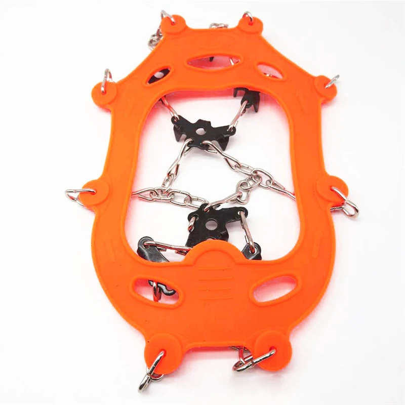 Orange L 10 Teeth Ice Gripper Anti-skid Crampon Outdoor Claw Snowshoes Ice Climbing Elastic Shoe Cover for Winter - Цвет: Orange L