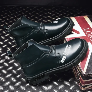 

God Save Men Leather Boots 2020 Fashion High-top Quality Shoes Autumn Winter Ankle Boots Handmade Retro Men Boots Black Size 39