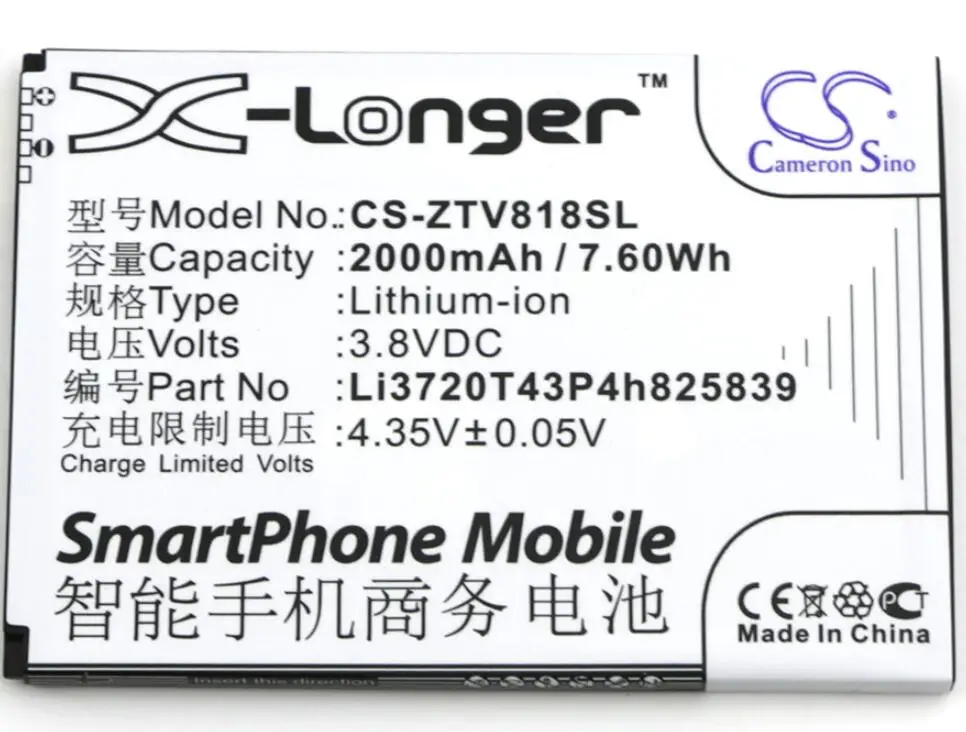 

cameron sino 2000mah battery for ORANGE Reyo Li3720T43P4h825839 for ZTE Blade Q Maxi Li3720T43P4h825839
