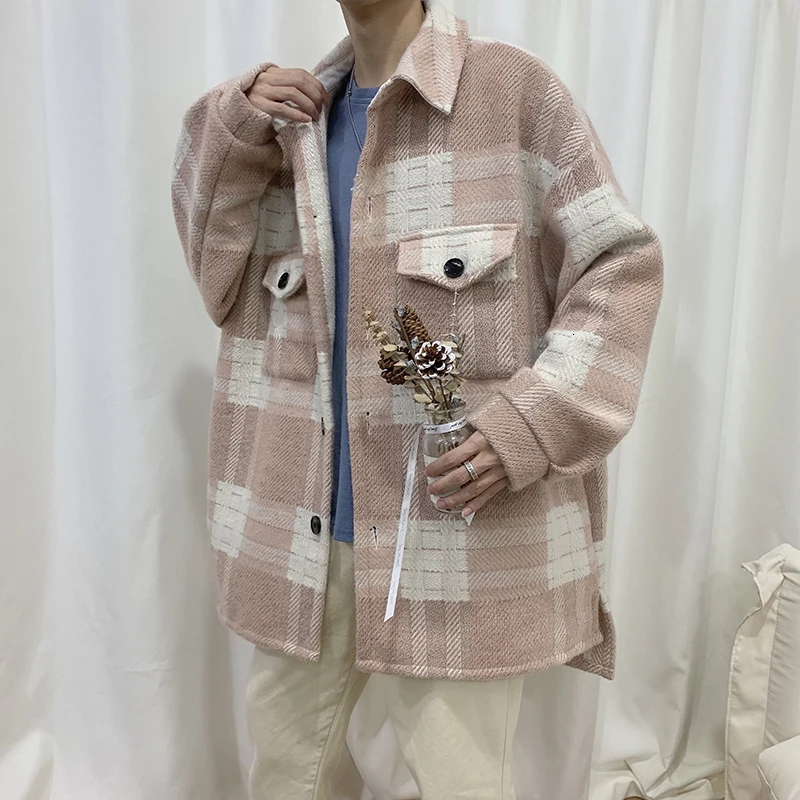 Winter Thick Woolen Coat Men Warm Fashion Contrast Color Tartan Woolen Jacket Men Loose Long Woolen Overcoat Male Clothes M-5XL