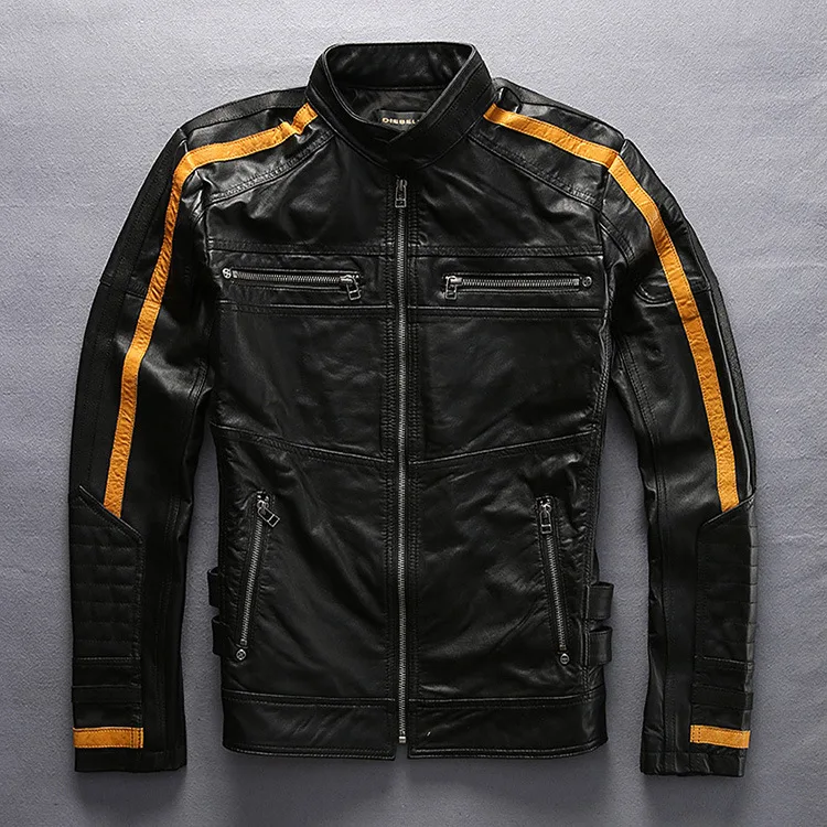 

Mens Leather Jacket 2021 Motorcycle Leather Jacket Pure Top Layer Cowhide Men's Genuine Leather Jacket Cycling Jersey