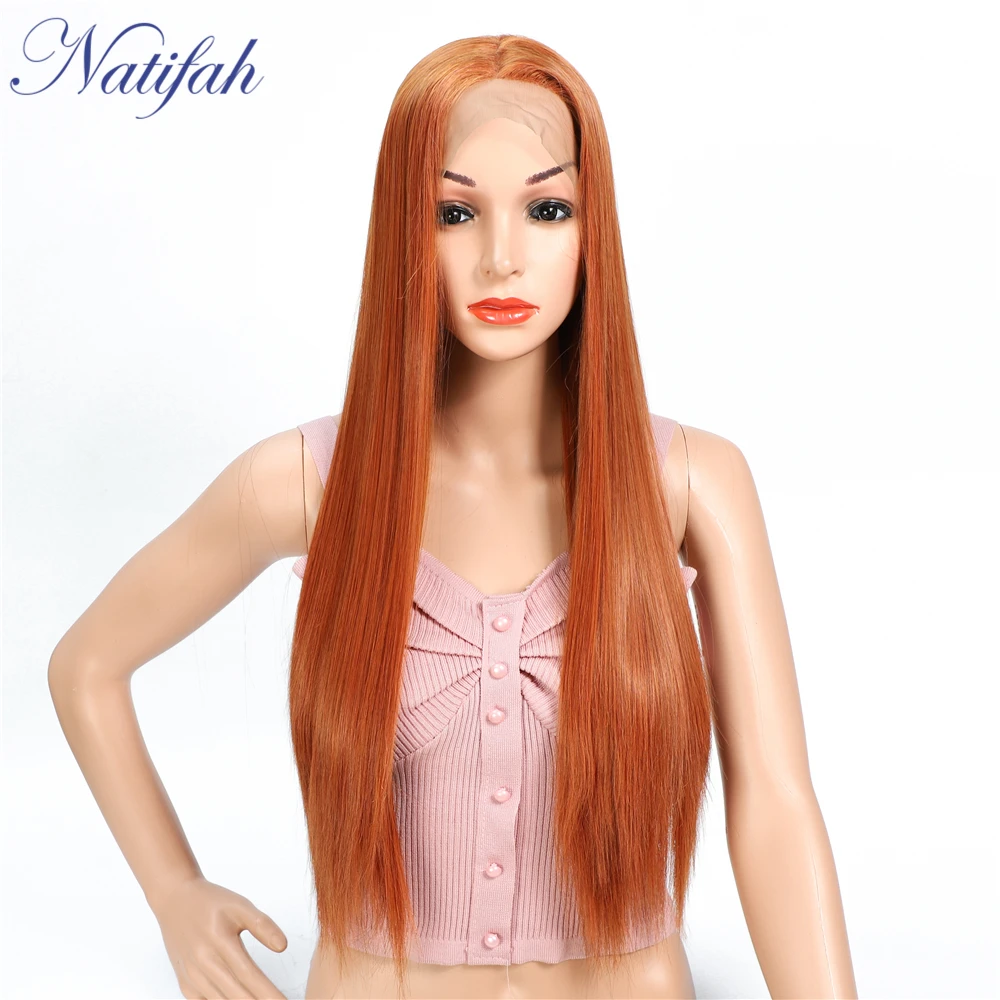Natifah коричневый парик синтетические парики на кружеве 26 дюймов 150% плотность длинные прямые волосы коричневый оранжевый для черных женщин - Цвет: 2313