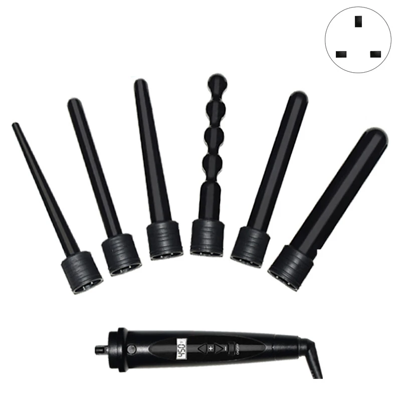  Multifunctional 6 in 1 Curl Bar LCD Curling Ceramic Flat Iron Straightening Machine with 6x Shape R