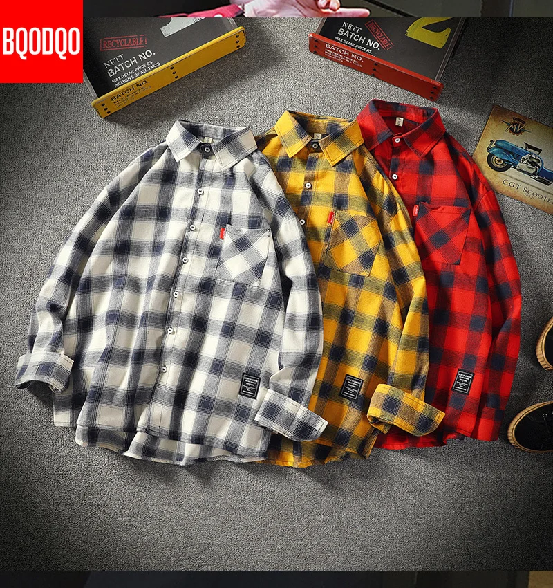 5XL Большие повседневные рубашки мужские осенние черные клетчатые с длинным