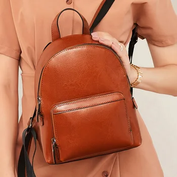 

Women's backpacks Backpack Female 2020 New Style Women's Leather Bags Fashion Simple European and American Style Oil Wax Leather