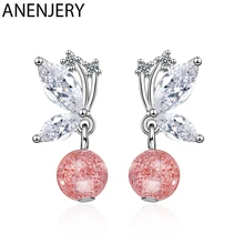 ANENJERY милые 925 пробы серебряные серьги для женщин Nnatural Клубника Кристалл серьги с бантами предотвратить аллергию S-E922