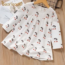 Bear Leader/Вечерние платья для девочек новое весеннее детское платье для девочек милая детская одежда с длинными рукавами и принтом вишни, платье Милая Детская одежда