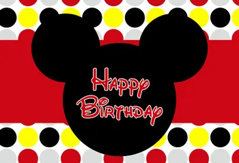

Mickey Mouse Photography Backdrop Baby Shower children Birthday Party Background Red Golden Dots Photo Booth Props