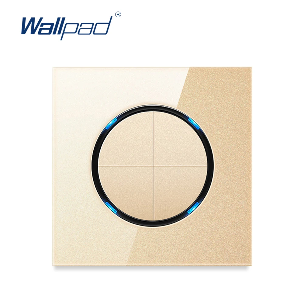 

Wallpad 4 Gang 1 Way Random Click Wall Light Switch With LED Indicator Gold Crystal Glass Panel For Home
