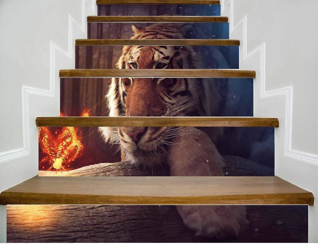 

6 Pieces/set Dropship Tiger 3D Simulation Stair Paste Can Move Waterproof Fashion Steps Decorative Wall Paste Home