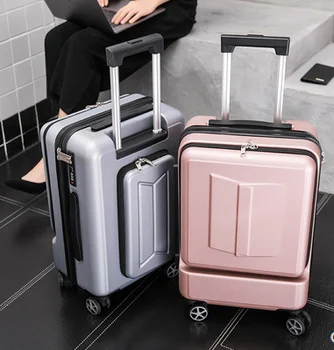 

Small 20 inch male business front multiple opening computer password boarding leather suitcase travel trolley case female 24