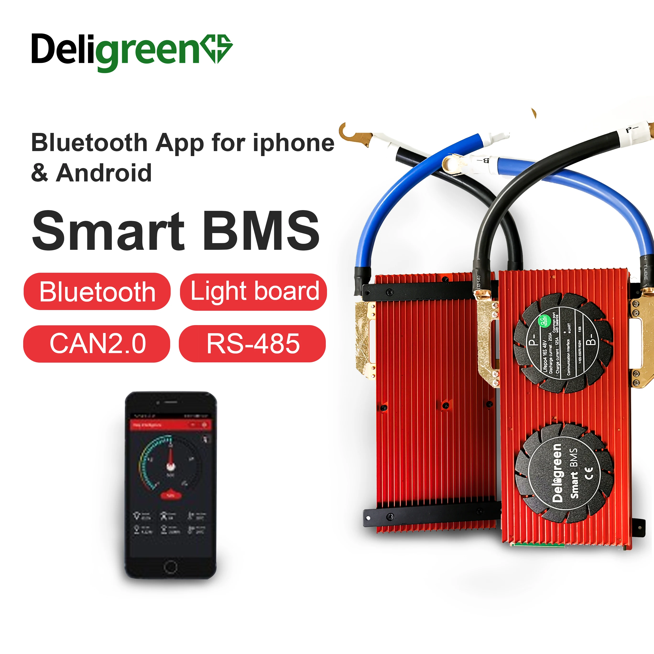 

Deligreen Smart BMS 17S LiFePO4 54.4V Bluetooth APP 150A 200A 250A 485 to USB device CAN+NTC UART togther Lithium Batteries 3.7V
