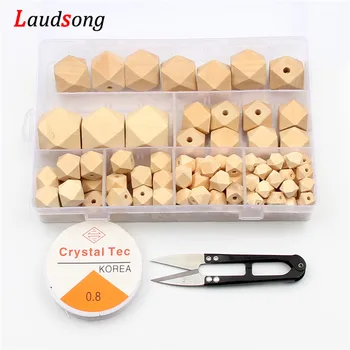 

102Pcs/Set With Box Crystal Line Scissors Natural Octagonal Spacer Loose Wooden Beads For Jewelry Making Diy Bracelet Necklace