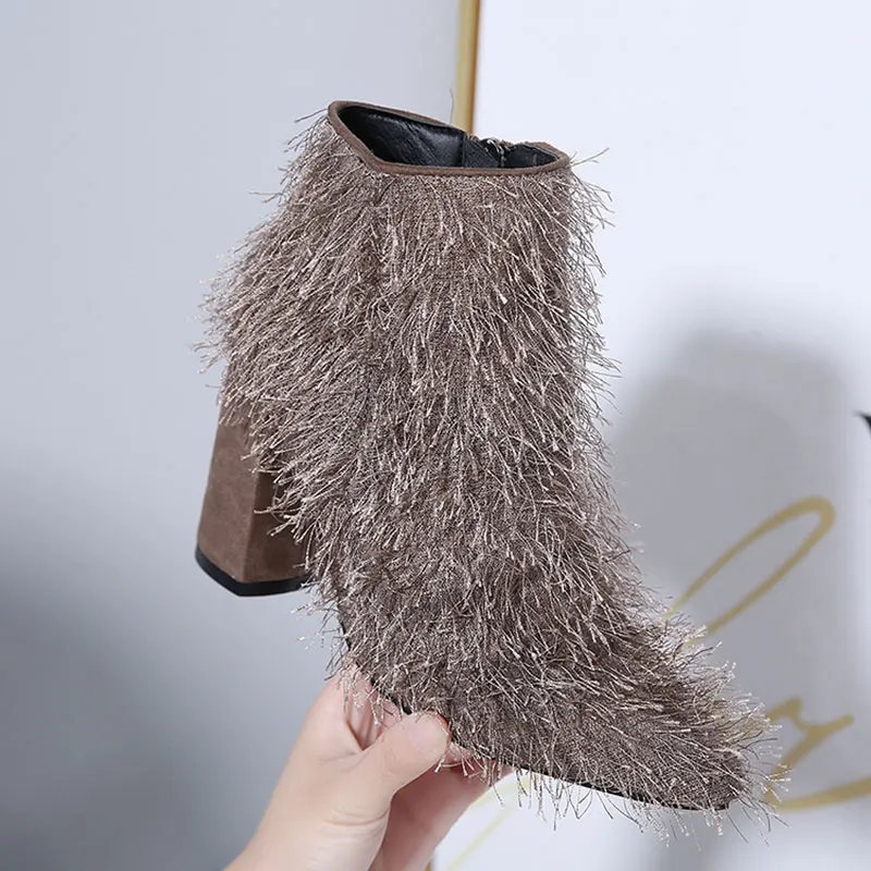 Новые повседневные Зимние ботильоны из замши с плюшевой подкладкой на среднем