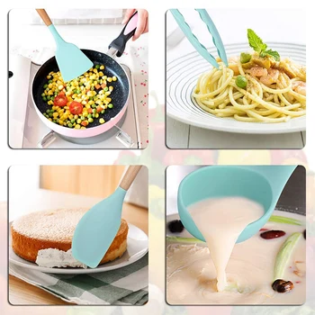 

9 Pieces Cooking Tools Set Silicone Kitchen Cooking Utensils Set With Bamboo Holder Turner Tong Spatula Spoon Set