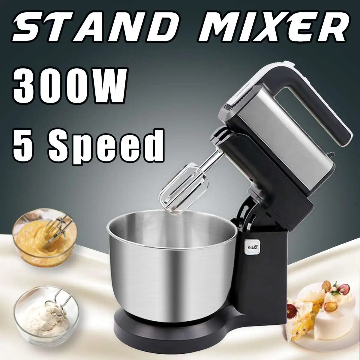 300W Multifunctional Dough Mixer Household Electric Food Mixer 3L 5-Speed Cream Cake Bread Stand Kitchen Food Mixer Blender