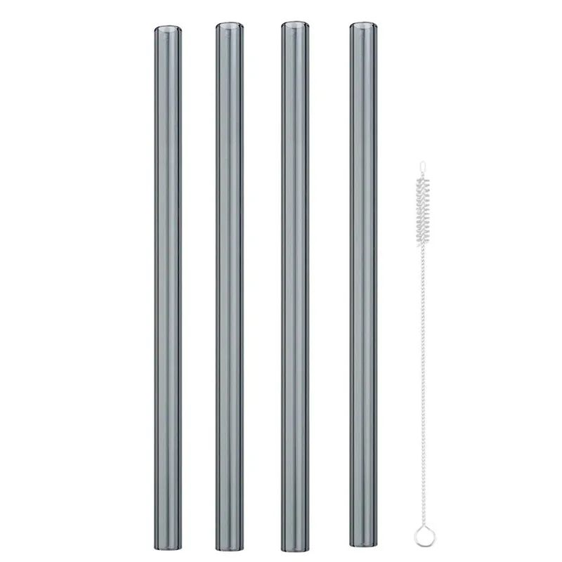 4pcs grey 4 шт стеклянная соломинки многократного использования питьевая стеклянная трубка экологически чистая с чистящей щеткой события партия поддерживает поставки - Цвет: 4pcs grey