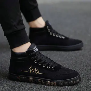 

Casual Flats Sneakers Shoes Men 2121 Nice Fashion All Black Breathable Men Lace Up Walking Canvas Shoes High Top Sneakers Male