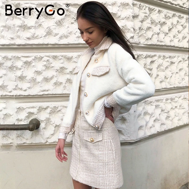 BerryGo элегантное твидовое пальто из искусственного меха юбка комплект двух
