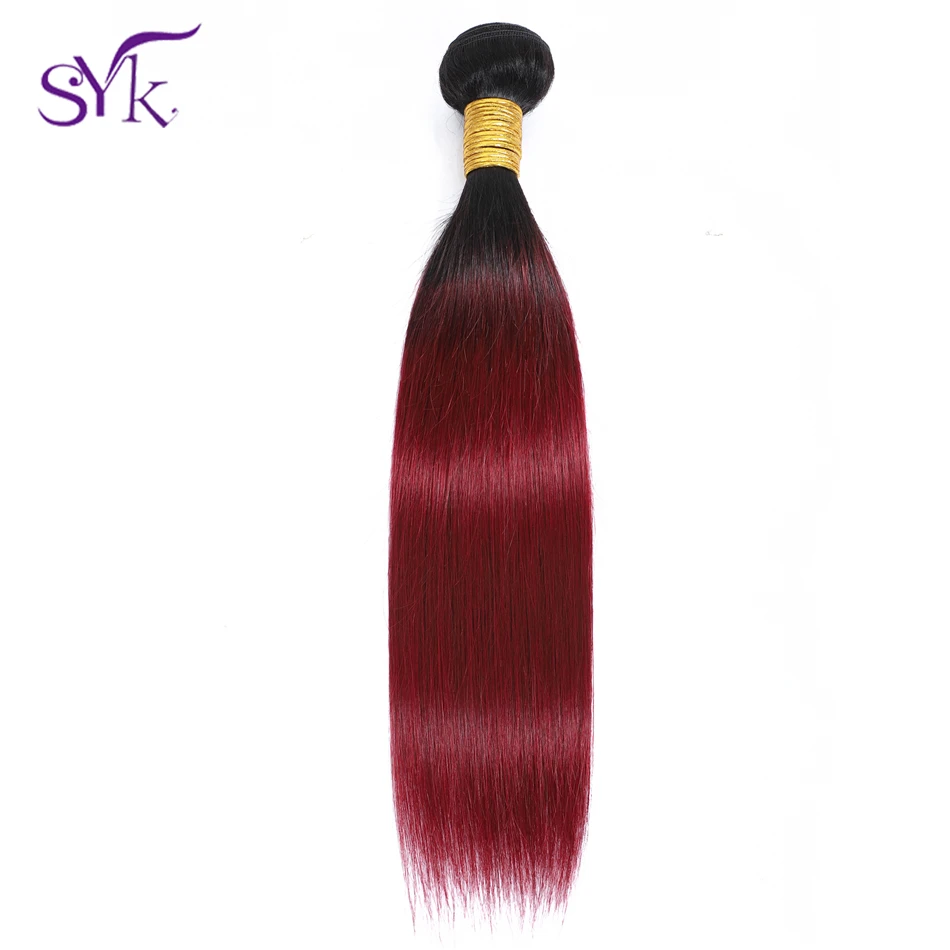 

SYK Ombre Brazilian Human Hair Weave T1B/99J Straight Hair Bundles 1 Piece Pre Colored 10"-26" Non Remy Hair Extensions