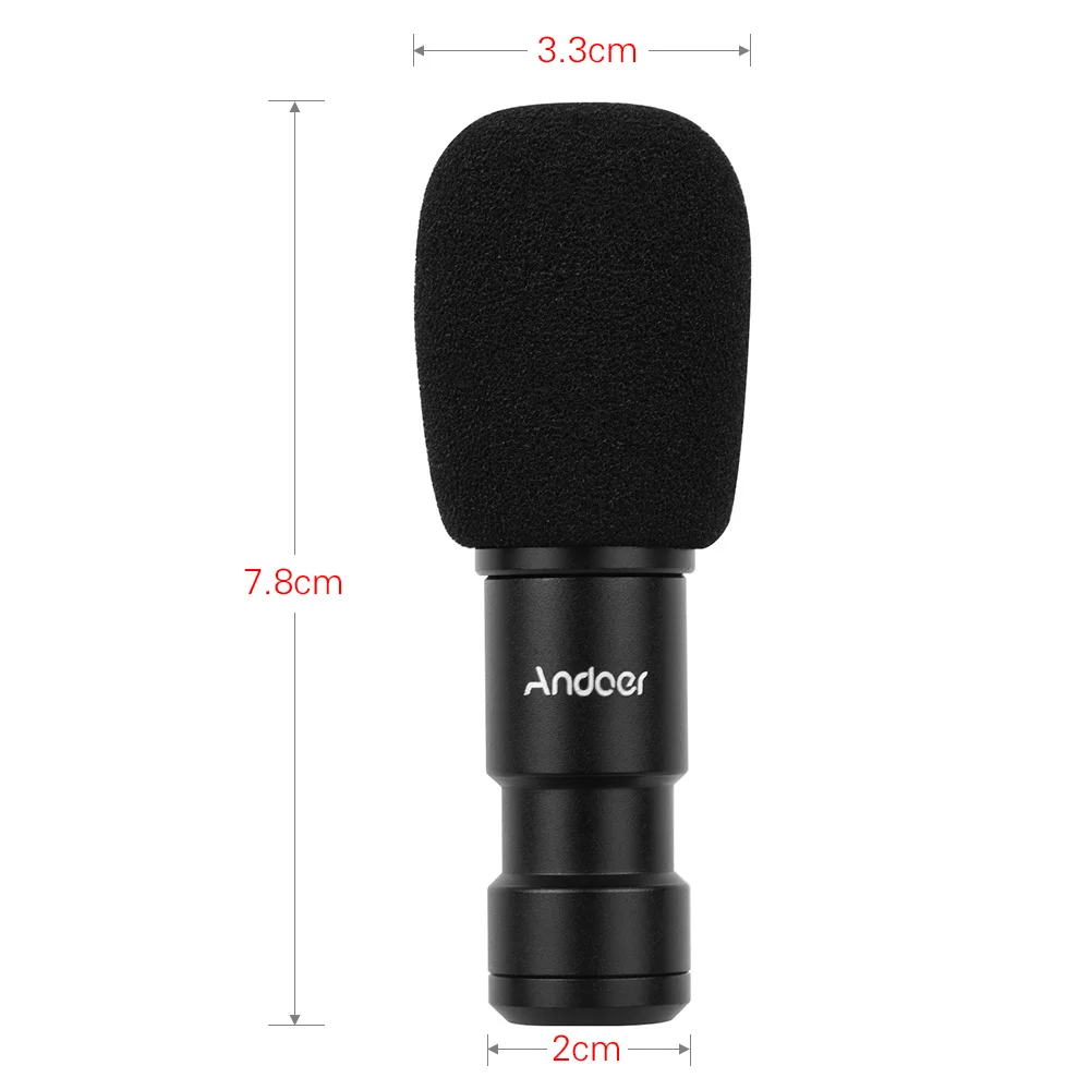 Andoer Mic Plug-on Type-C Smartphone Microphone with 3.5mm Monitor Interface Windscreen for Smartphone Video Record Streaming