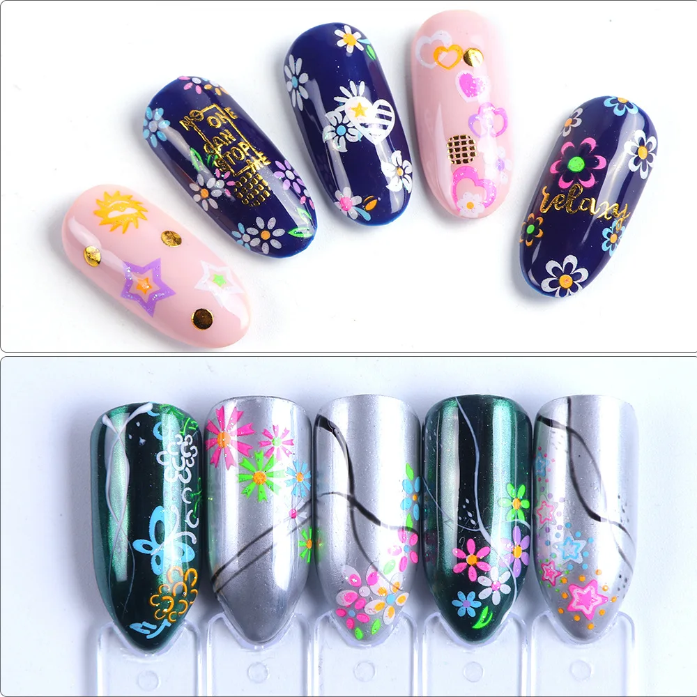 Lots Fluorescent Flowers Nail Stickers Party Butterfly Night Glow Star Decoration Manicure Applique Sliders For Nails Set Design