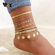 Vnox 1/2/3 pièces/ensemble Or Couleur Chaîne Simple Cheville Pour Femmes, Jambe Chaînes Cheville Plage Pied Bijoux, Vacances Accessoires