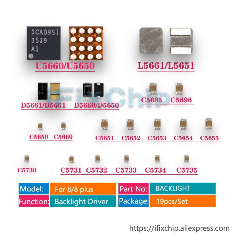 19 шт./лот комплект подсветки IC U5650 + катушка L5651 диод D5650 D5651 конденсатор C5730 C5731 C5650