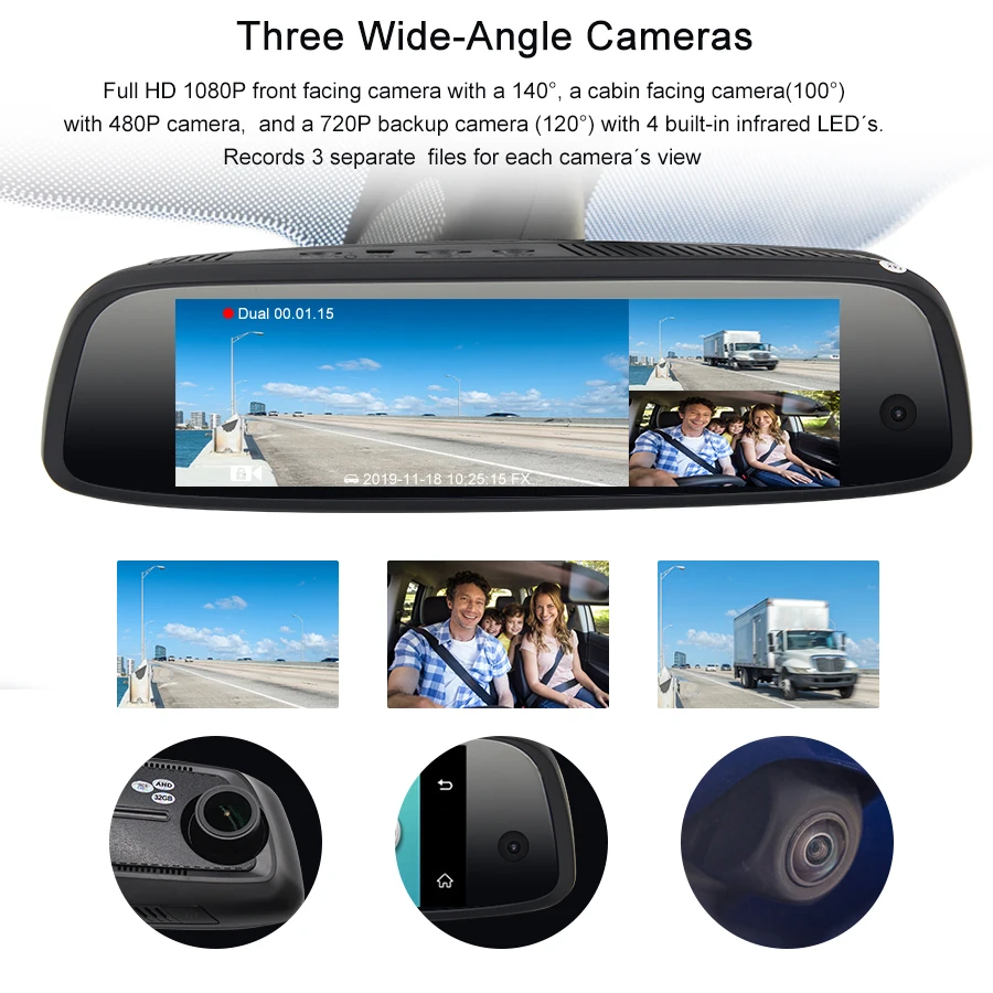 TOPSOURCE 2+ 32GB 3-канальный Автомобильный видеорегистратор ADAS 4G Android зеркало заднего вида FHD 1080P специальный кронштейн Авто DashCam камера для такси Новинка