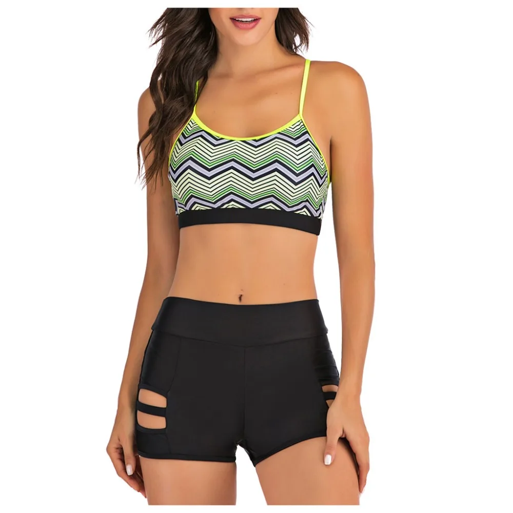 women two piece swimsuit top ruffled high waist bottom bikini suit Tankini swimwear bra without armature 2020 mujer push up 30D9 (2)