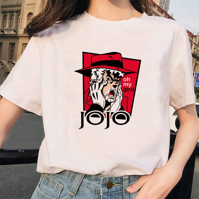 Обувь для косплея; аниме JoJo невероятное приключение Забавные футболки для мужчин и женщин; печатной футболок Повседневное Jojo футболка в стиле «хип хоп Футболки женские