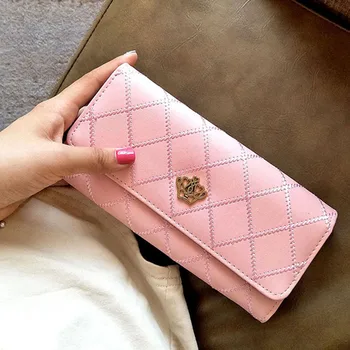

Long Clutch Portable Practical Card Organizer Crown Casual Coin Party Daily Women Wallet Multipurpose Rhombic Grid PU Leather