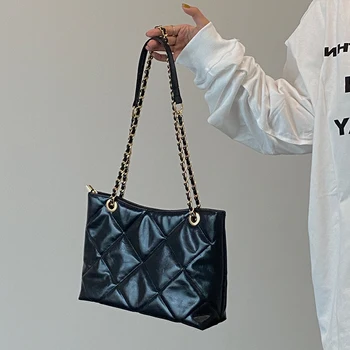 

Chain Handbags Women Shoulder Crossbody Bag Soft Pu Leather Diamond Lattice Casual Tote Retro Shopping Bags Bolsa Mujer 2020