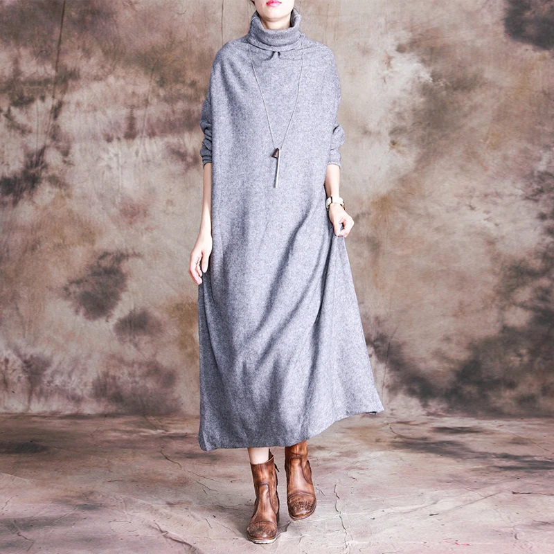 

Johnature Autumn Winter Long Sleeve Solid Color Plus Size Turtleneck Knitted Dress 2019 New Fashion Comfortable Female Dresses