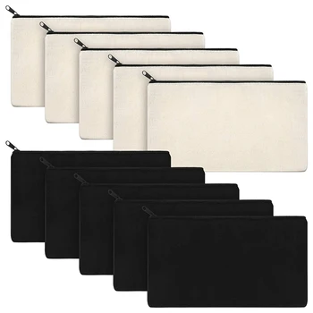 

10Pcs Canvas Makeup Bags Canvas Zipper Pouch Bags Pencil Case Blank DIY Craft Bags Pouch for Travel DIY Craft School