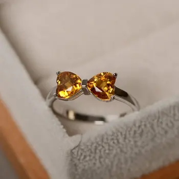 

S925 Silver Gold Plated Inlaid Zircon Citrine Ring Bow Fashion Simple Ladies Models To Send Valentine's Day Gifts