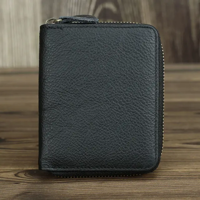 Short Organizer Wallet Man With Zipper Around Genuine Leather Male Coin Purse Crazy Horse Leather Card Holder For Boys Vintage Color 5